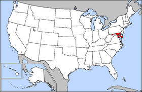 USA map showing locaition of Maryland